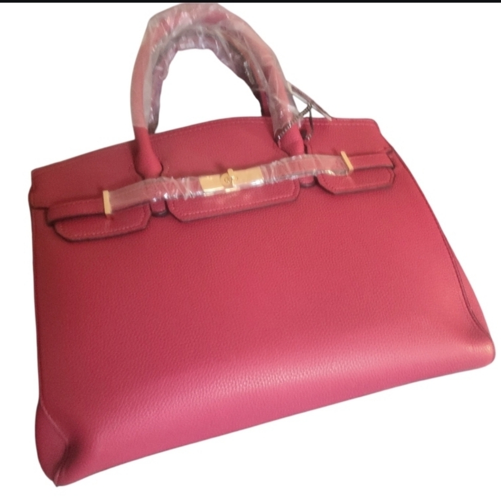 Classic Structured Pink Leather Tote Handbag